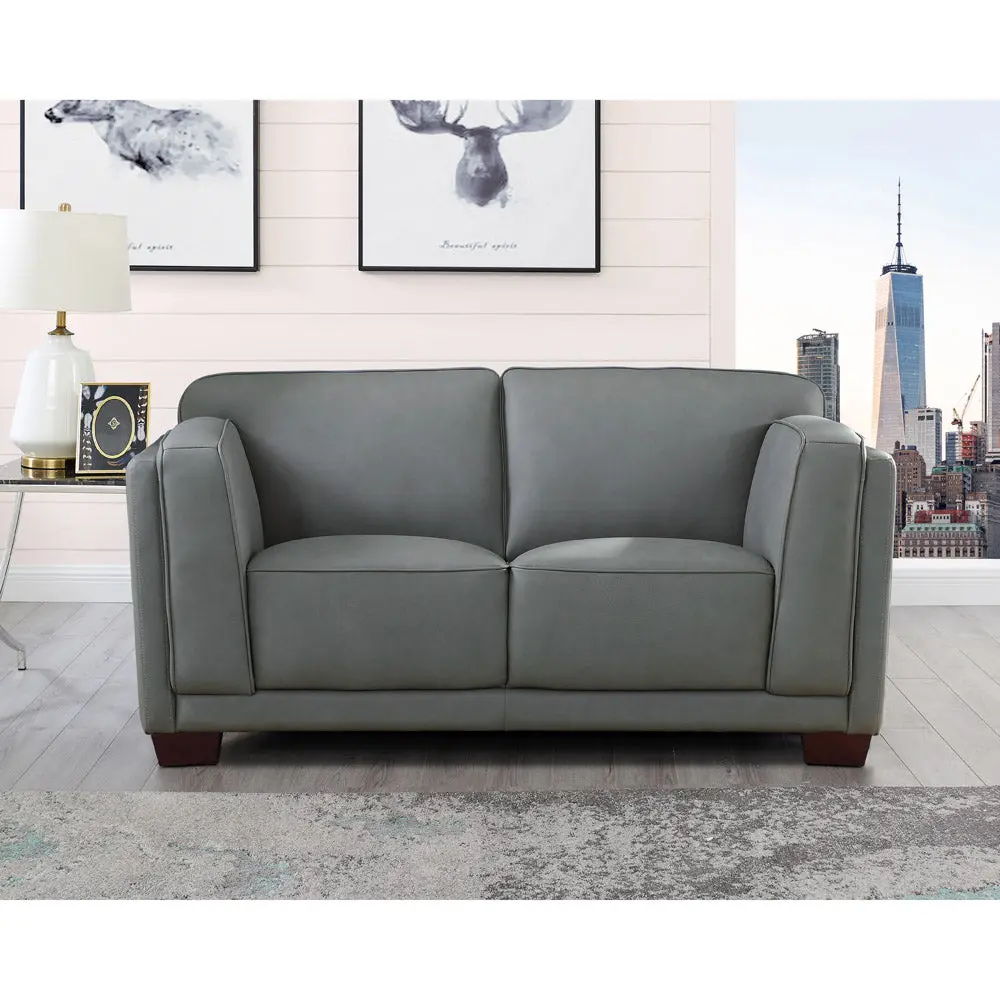 Marshall Leather Loveseat Slate Memory Foam Cushions, Authentic Leather Sofa hydeline furniture