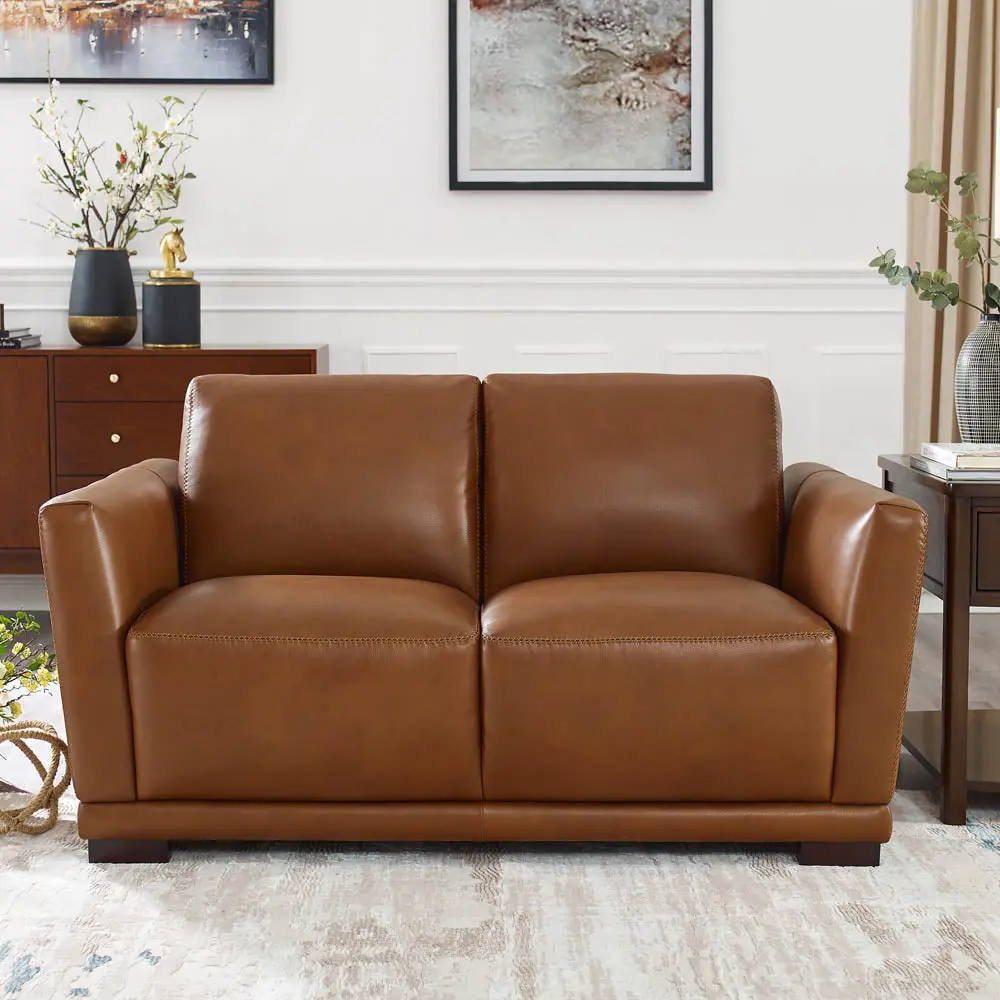 Mary Leather Loveseat Brown Memory Foam Authentic Leather Sofa hydeline furniture