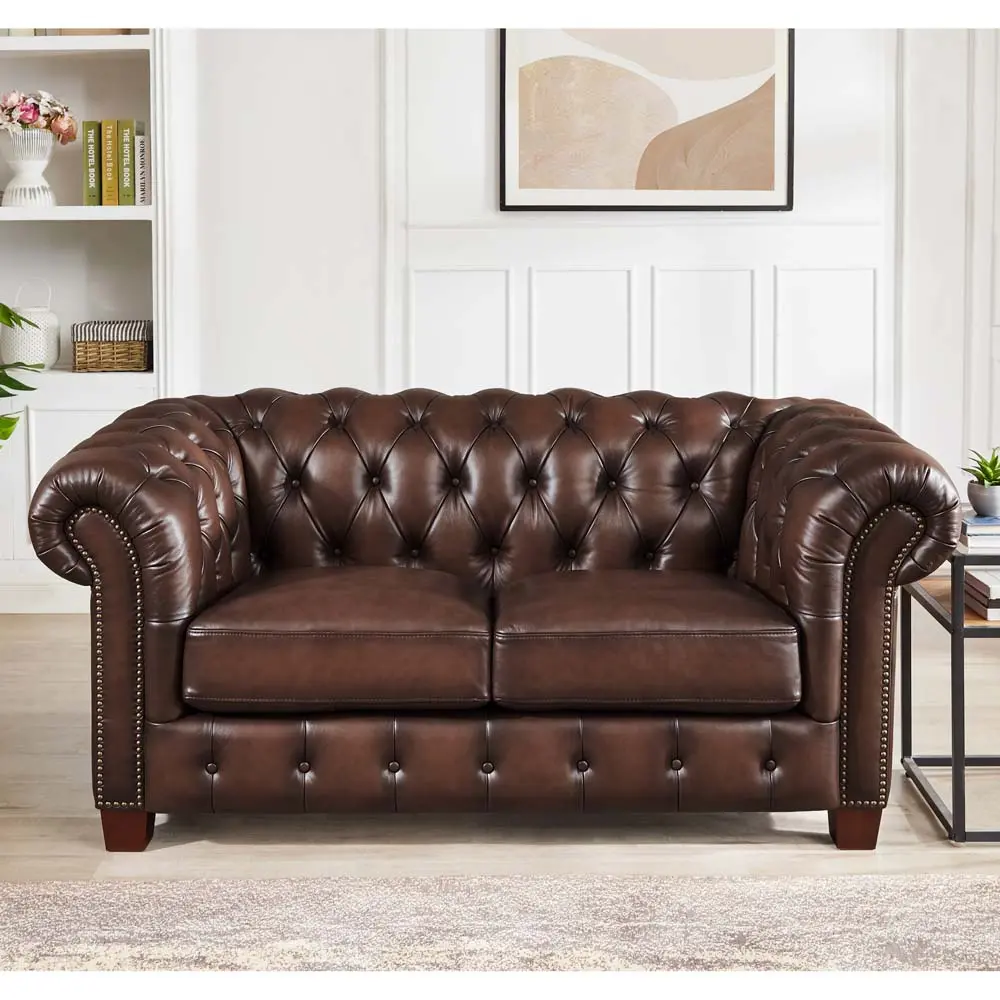 Versailles Leather Loveseat Caramel Down Filling Authentic Leather Sofa Living Room hydeline furniture