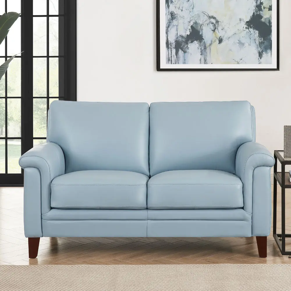 Westcott Leather Loveseat Blue Memory Foam Authentic Leather Sofa hydeline furniture