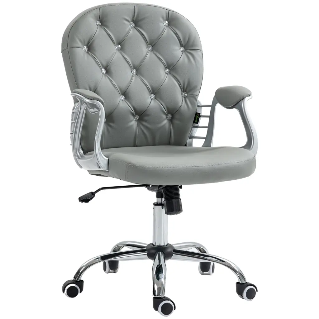 Vinsetto Pu Leather Home Office Chair Button Tufted Desk Chair Padded Seat aosom business
