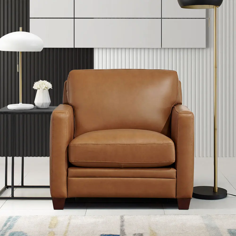 Naples Leather Chair Cognac Down Filling Authentic Leather Recliner hydeline furniture