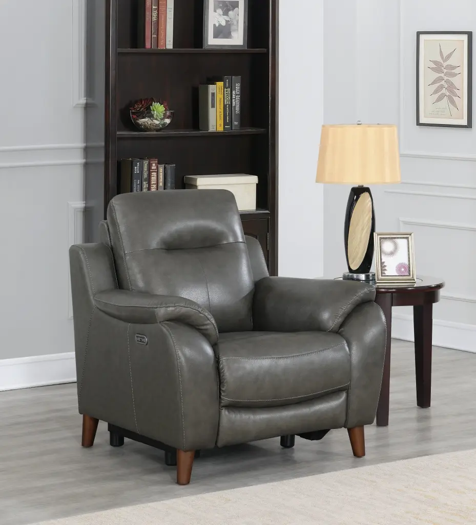 Trento Power Recliner Charcoal Grey Foam Leather Living Room Chair steve silver furniture