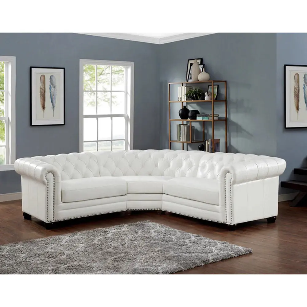 Aliso Hide Symmetrical Sectional Sofa Creamy White Authentic Leather Timber Frame hydeline furniture
