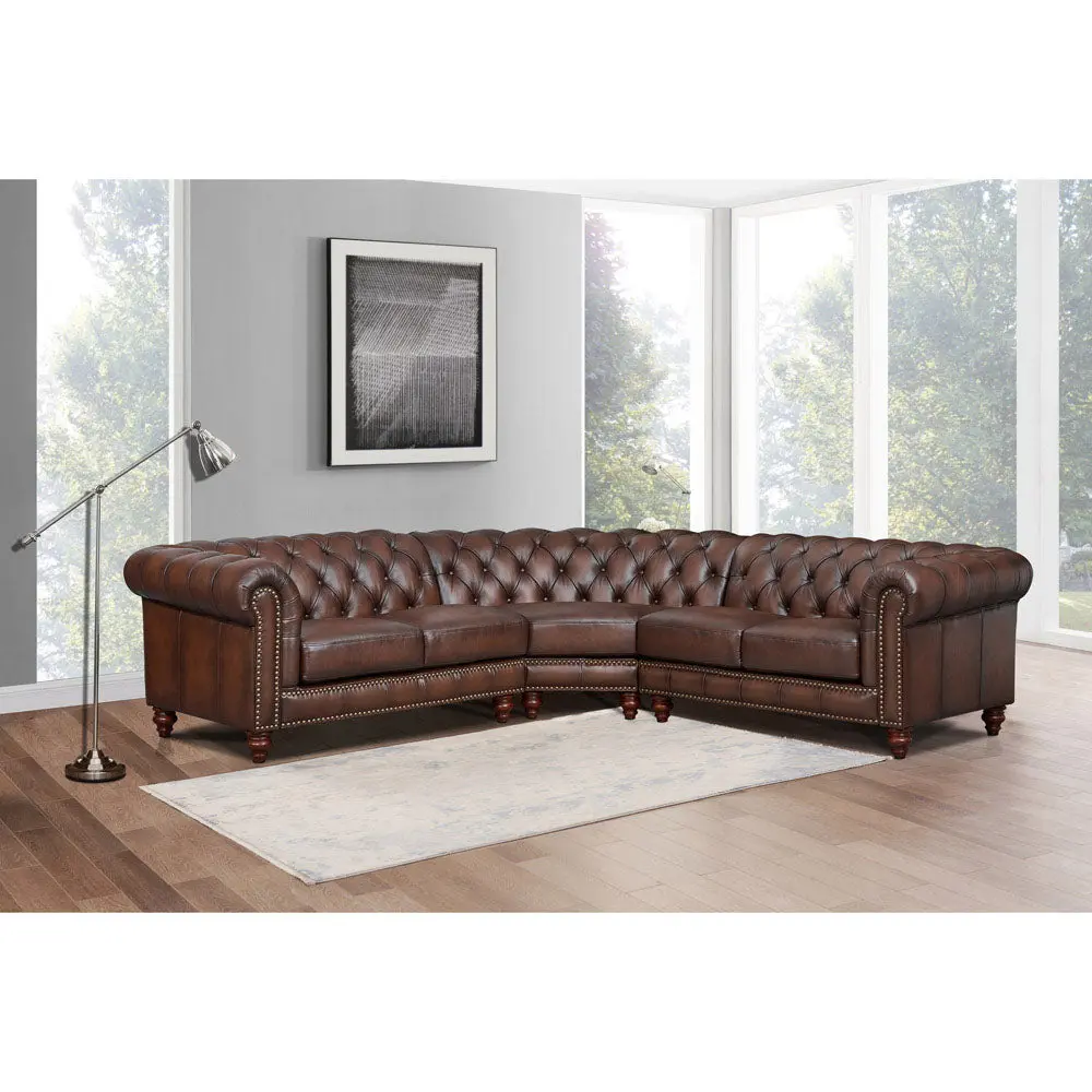 Alton Bay Hide Symmetrical Sectional Brown Authentic Hide Timber Frame Sofa hydeline furniture