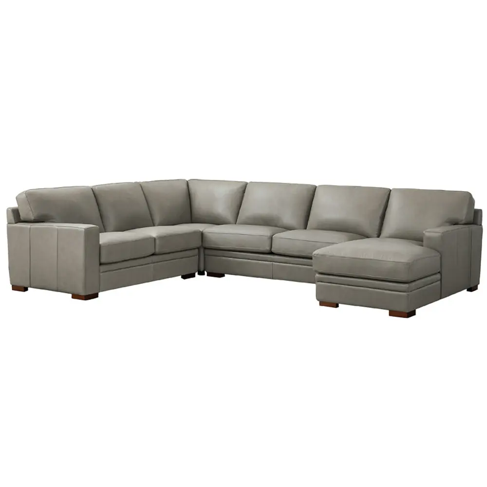Dillon Gray Authentic Leather Right Chaise Sectional Wood Frame hydeline furniture