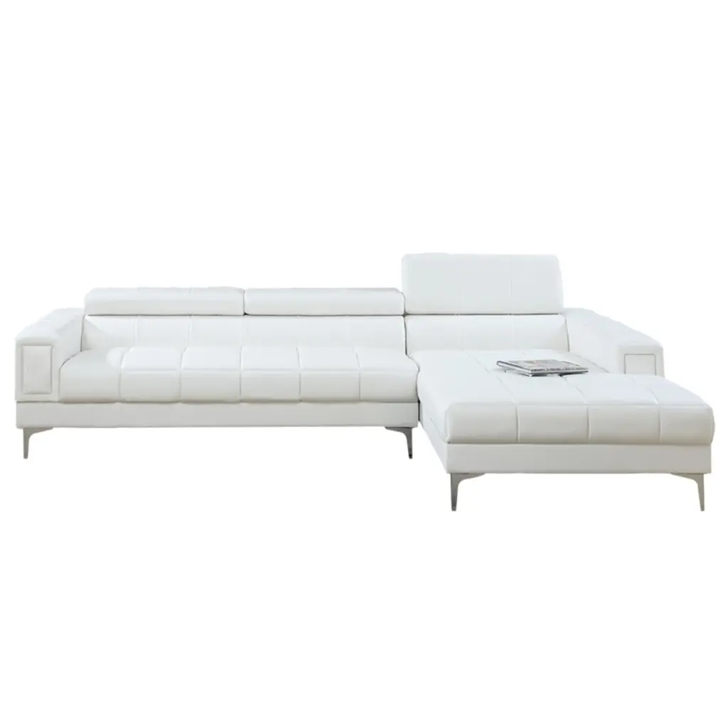 Bonded Leather Sectional Sofa Adjustable Headrest White Color simple relax