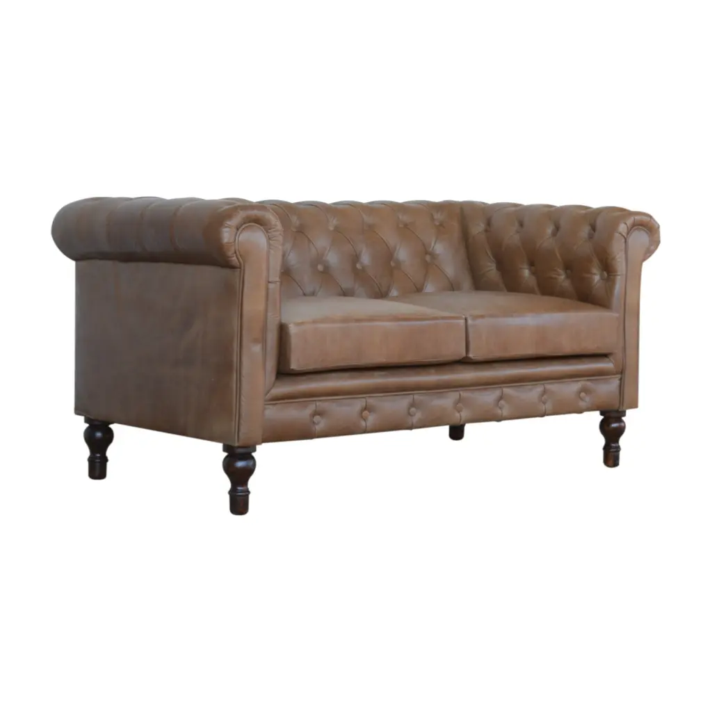 Buffalo Leather Chesterfield Walnut 3-Seat Sofa Authentic Leather Wood Fabric artisan furniture