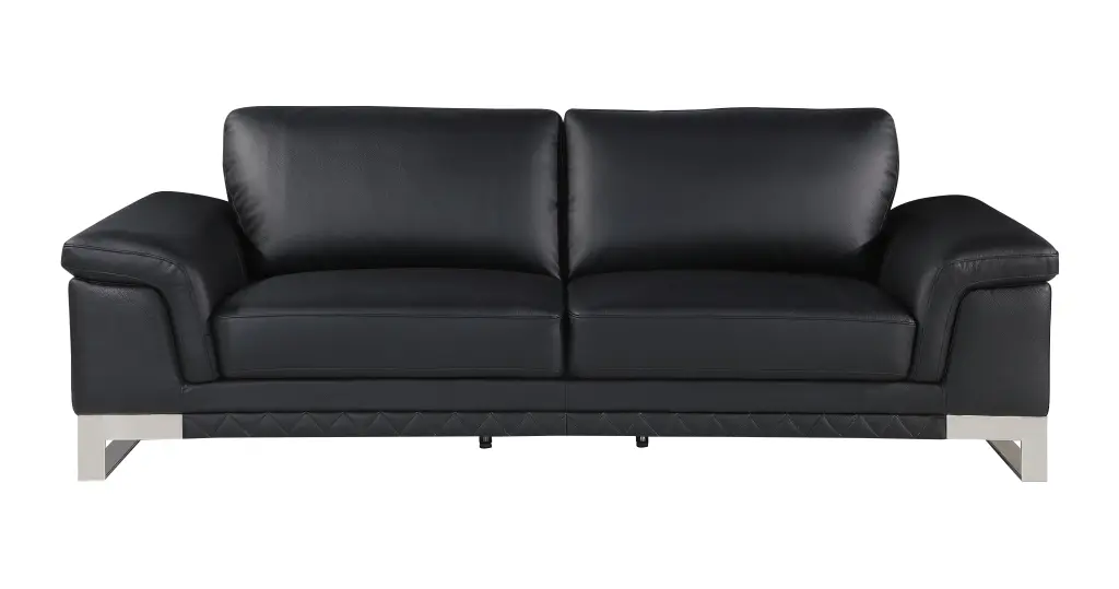 Top Grain Italian Hide Sofa Black Foam Upholstered Living Room Furniture global united