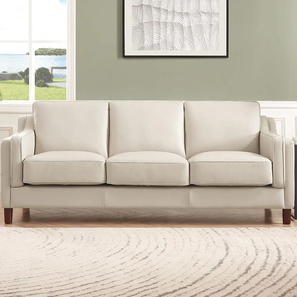 Bella Leather Sofa Beige Authentic Leather Wood Frame Living Room hydeline furniture
