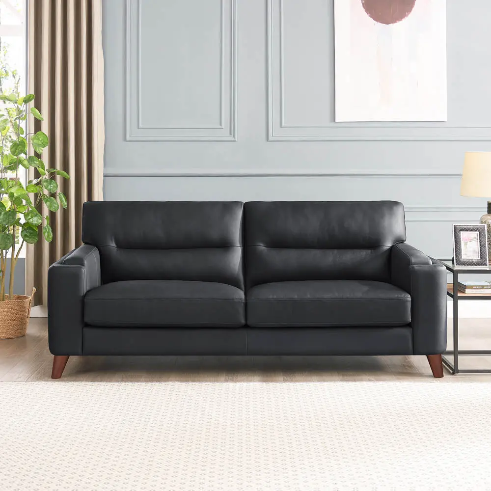 Elm Leather Sofa Black Down Filling Authentic Leather 2 Seater hydeline furniture