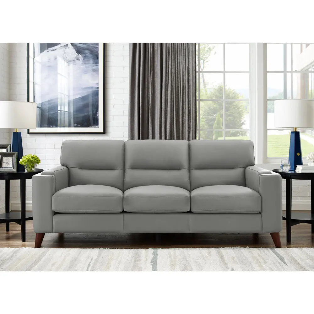 Elm Leather Sofa Silver Grey 3 Seat Down Filling Authentic Leather Living Room hydeline furniture