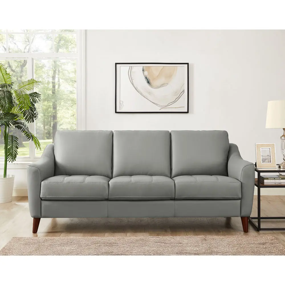 Ersa Leather Sofa Silver Grey Memory Foam Cushions Authentic Leather 3 Seater hydeline furniture