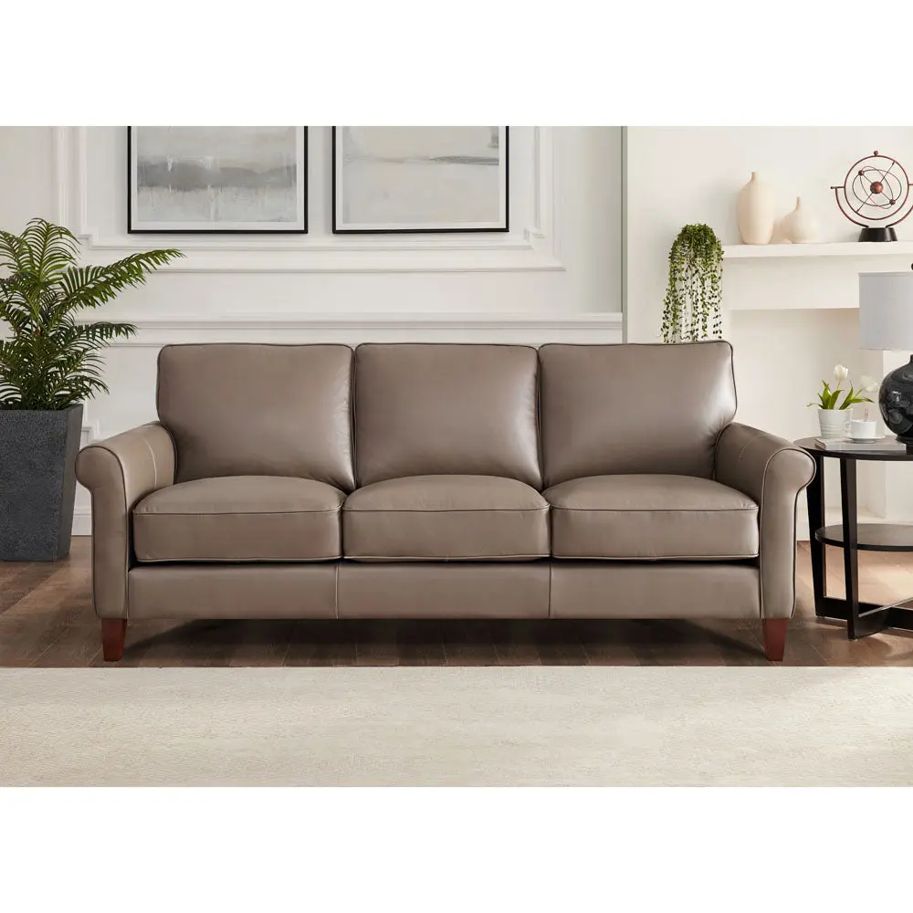 Laa Leather Sofa Taupe Authentic Leather Wood Primary Living Space Medium hydeline furniture