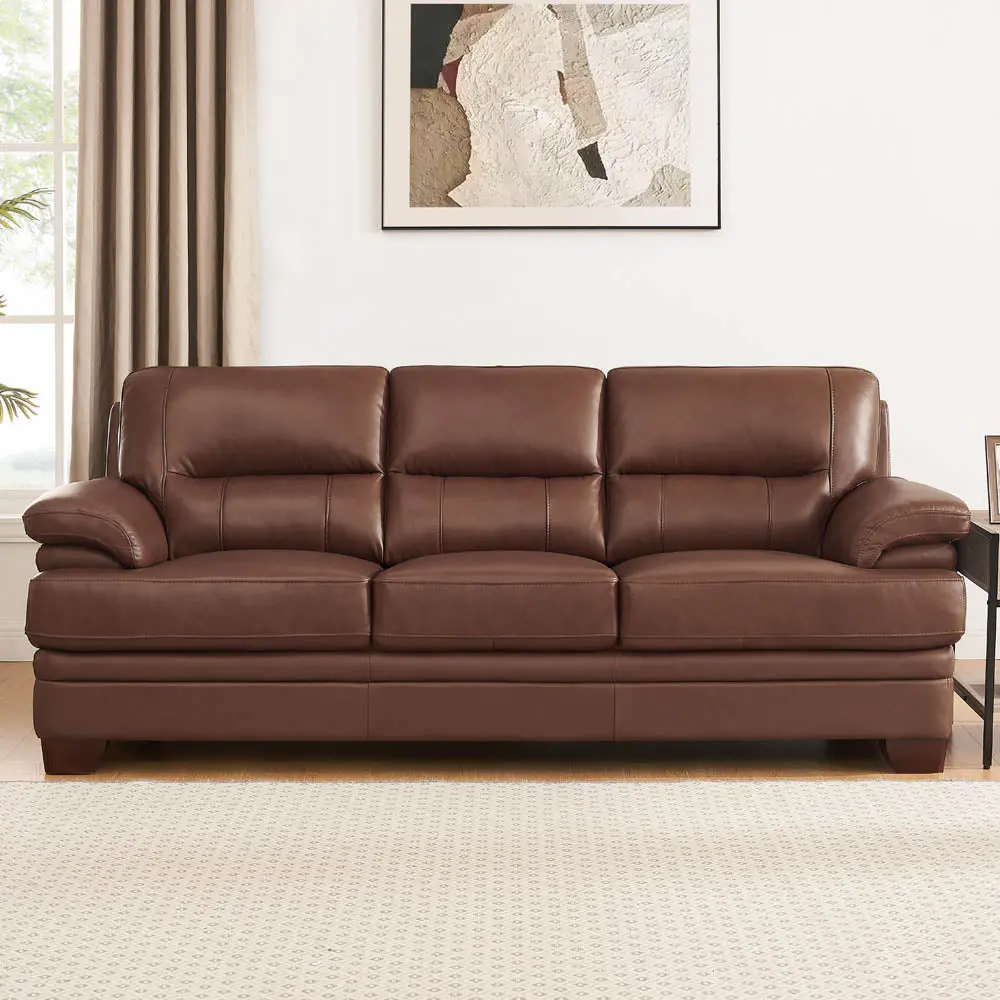 Luxor Leather Sofa Pecan Memory Foam Authentic Leather 3 Seat hydeline furniture