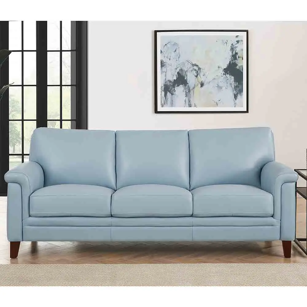 Westcott Blue Memory Foam Authentic Leather 3 Seat Sofa hydeline furniture