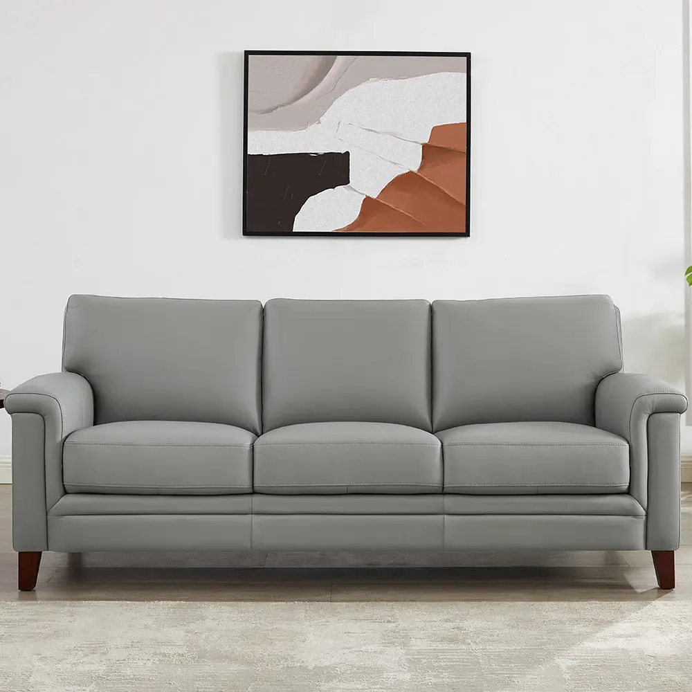 Westcott 3 Seat Silver Grey Memory Foam Authentic Leather Sofa hydeline furniture