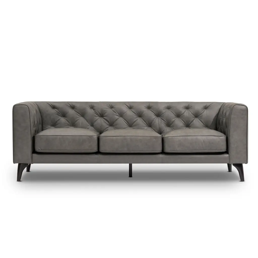 92.52 Inch Authentic Leather Couch 3 Seater Sofa Tufted Back and Grain justone