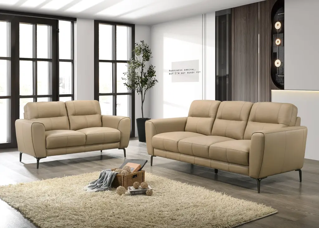 Taupe Top Grain Leather 2 Piece Sofa Set Contemporary Sofa and Loveseat kanepe