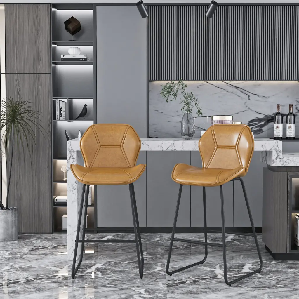 Set 2 Leather Bar Chairs High Density Sponge rnb