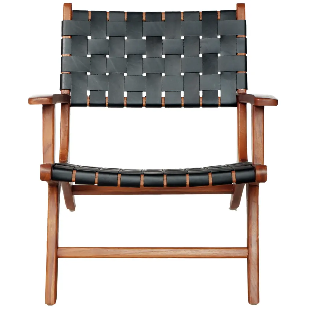 Melody Black Strap Leather Teak Wood Lounge Chair Modern Design ashcroft furniture