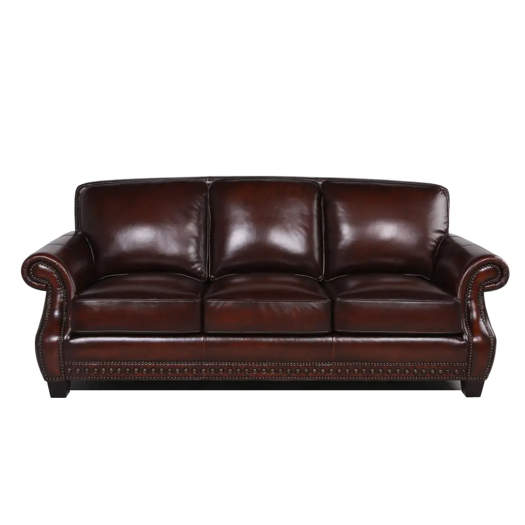 Traditional Roll Arm Leather Sofa Brown 3 Seat Couch Living Room prime leather co.