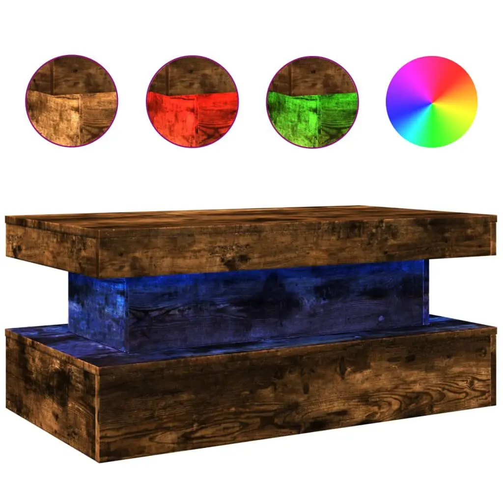 Coffee Table LED Lights Smoked Oak 35.4x19.7x15.7 Inches Modern Furniture