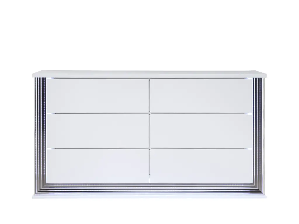 Moon Smooth White Dresser LED Lighting, Solid Wood and MDF Modern Storage luxe modern furniture