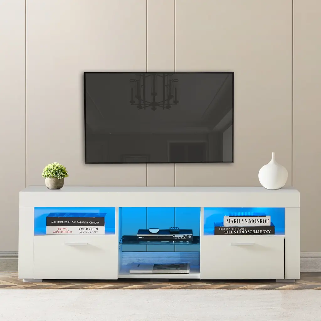 Modern High Gloss TV Stand LED Lights 50/55 Inch TV Large Television Stand COPFASTOK