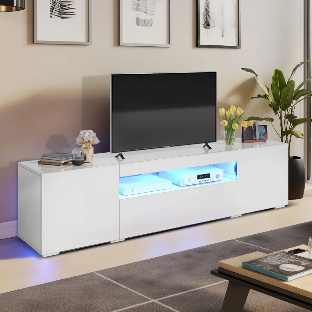 DWVO LED TV Stand 75 Inch TVs High Glossy Media Center Cabinets and Drawer