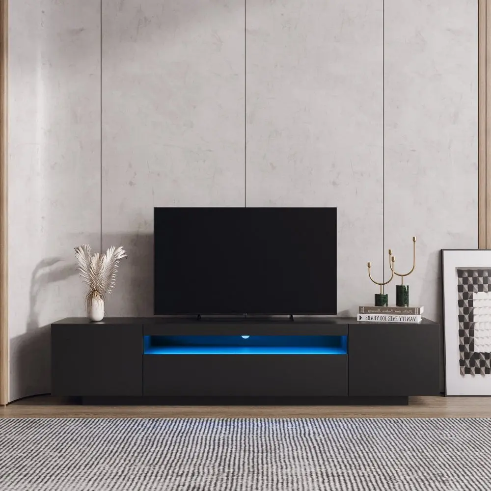 Hassch 57 TV Stand 12 Color LEDs - Modern Entertainment Media Console Center TVs up to 80 Inches - Black