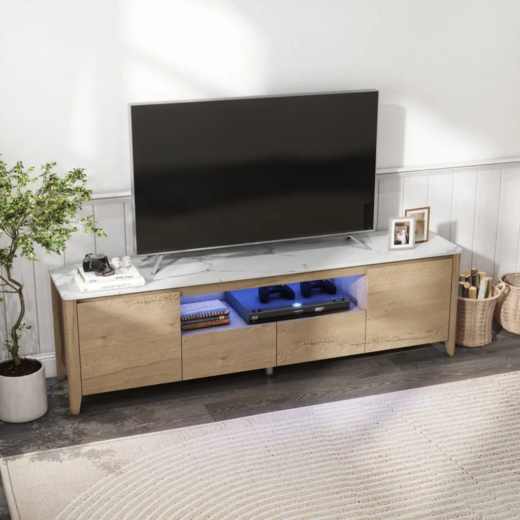 70-Inch TV Stand LED Lights Stylish Entertainment Center Cabinet 75-Inch TVs Gaming Living Room Bedroom HATNOKIL