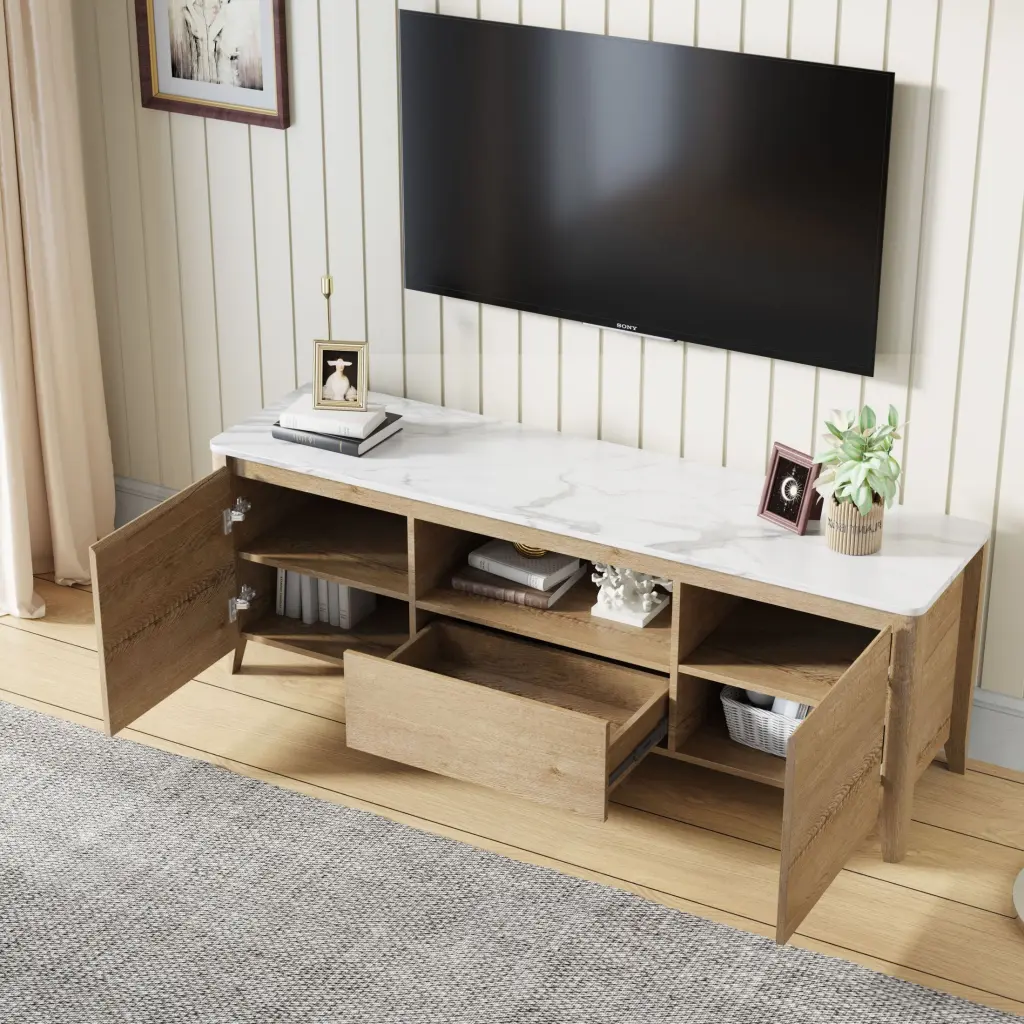 58 Inches Modern TV Stand LED Lights - Entertainment Center Up to 80 Inch TVs - Gaming TV Cabinet Living Room Bedroom OMCCHK