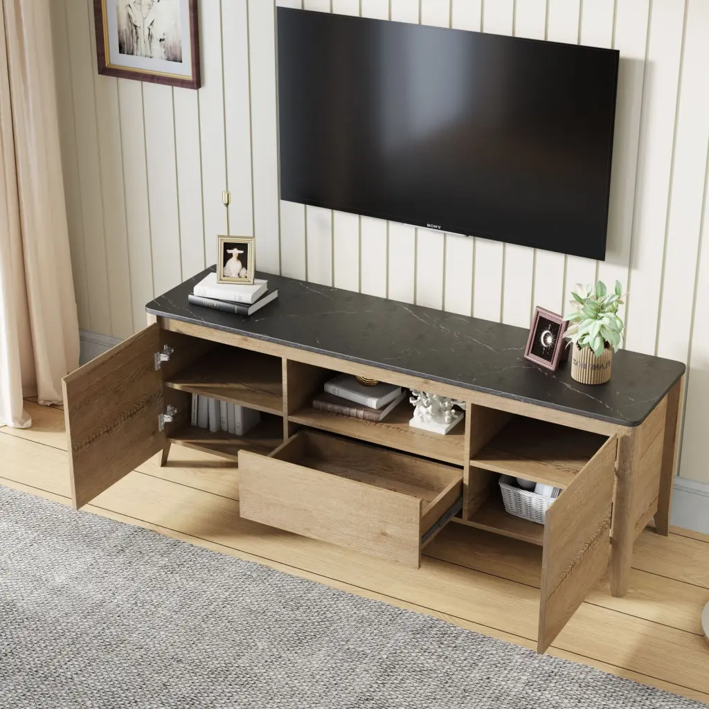58 Inches Modern TV Stand LED Lights - Entertainment Center Up to 80 Inch TVs - Gaming TV Cabinet Living Room Bedroom OMCCHK