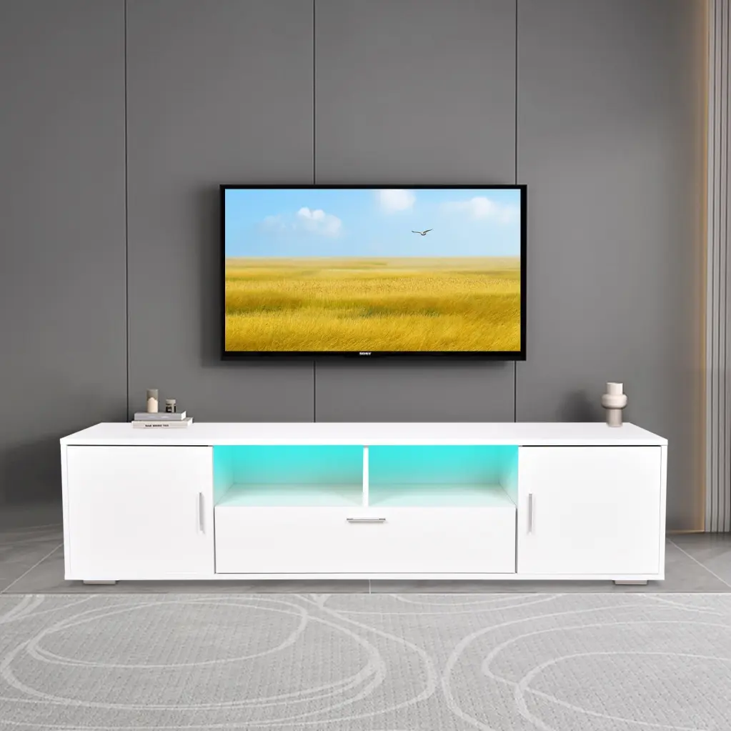 Modern LED TV Stand Entertainment Center Storage 75 Inch TV Gaming Living Room Bedroom OMCCHK
