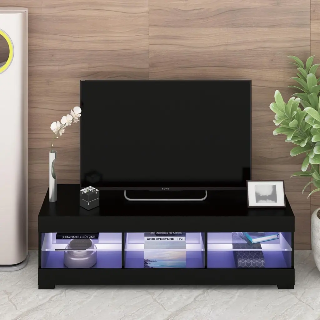 Modern LED TV Stand Up to 60 Inch TV Color Changing Lights Black Pregoodshop