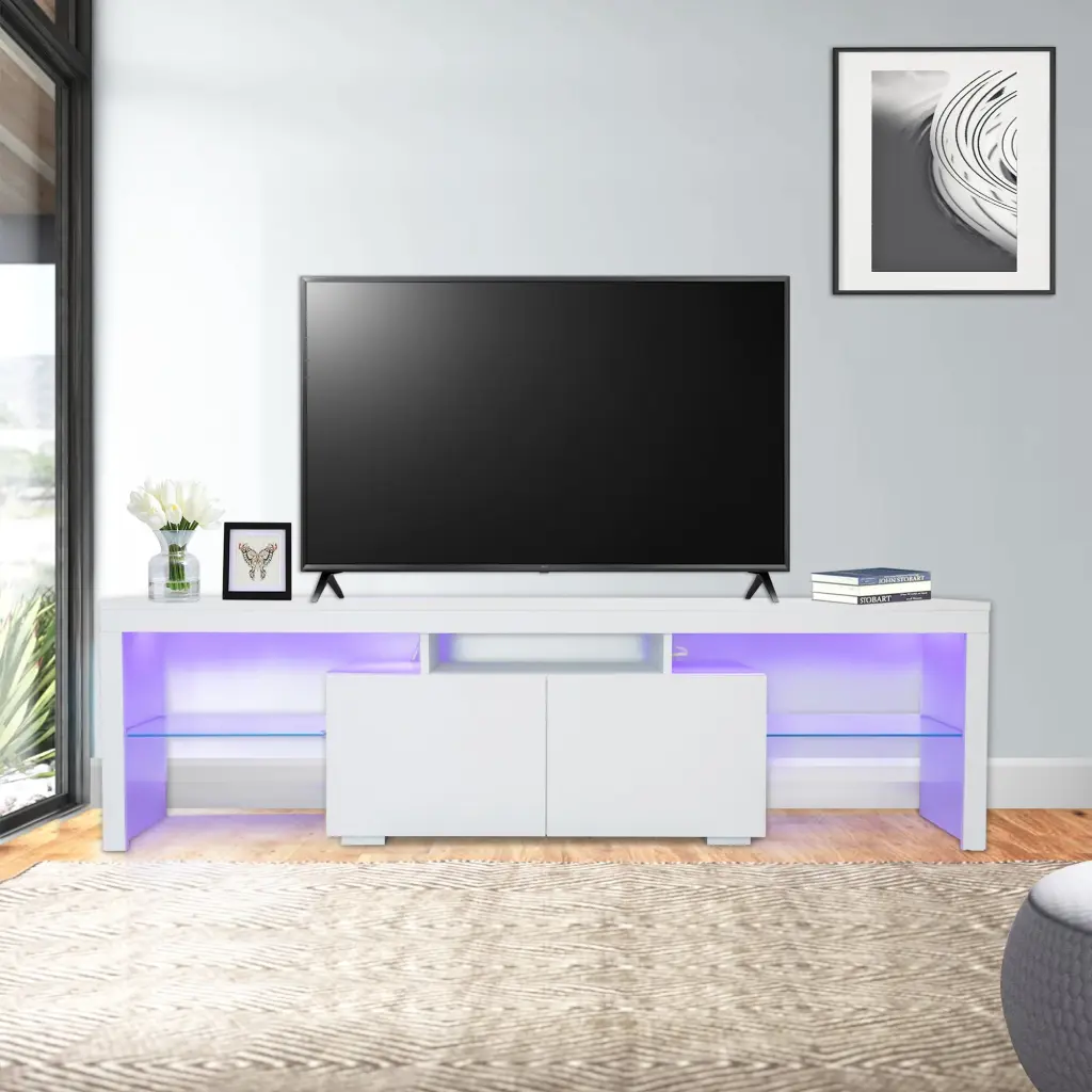 Superjoe TV Stand Modern Entertainment Center Color Changing LED Light TV up to 70 Inch
