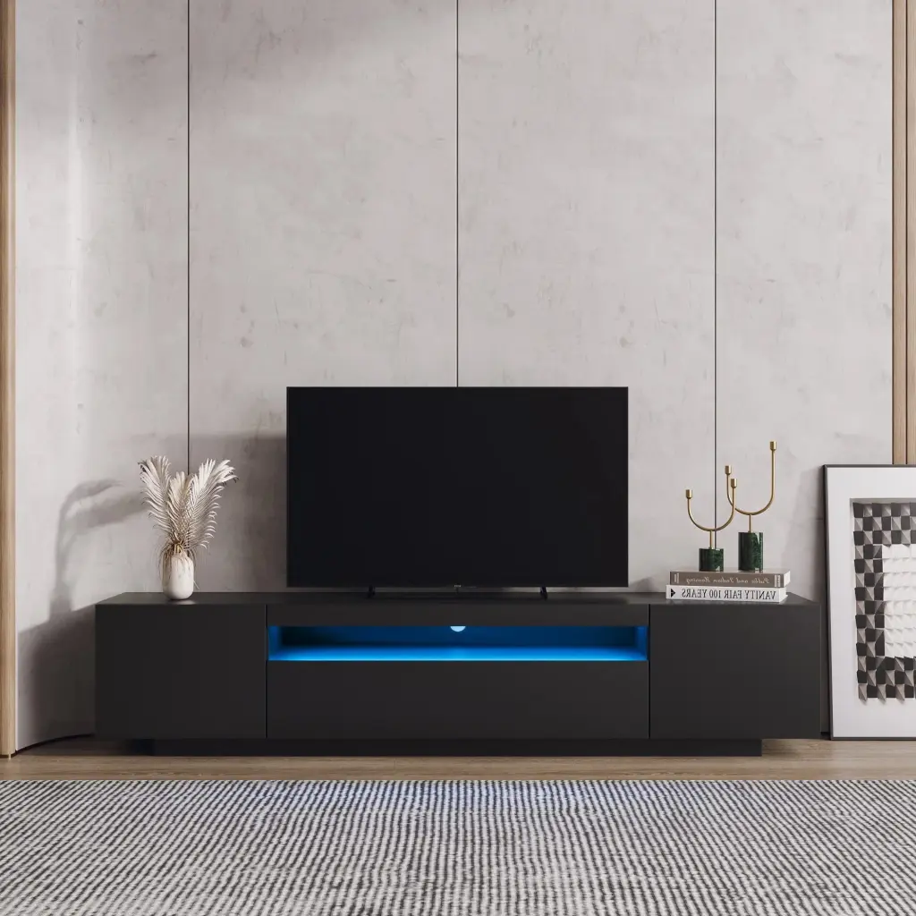 Black TV Stand Lights Modern LED TV Cabinet Storage Drawers Living Room Entertainment Center unknown