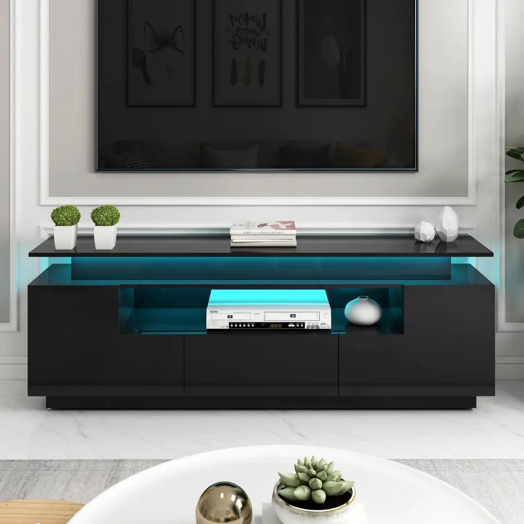 Modern Stylish Functional TV Stand Color Changing LED Lights 75+ Inch TV Black unknown