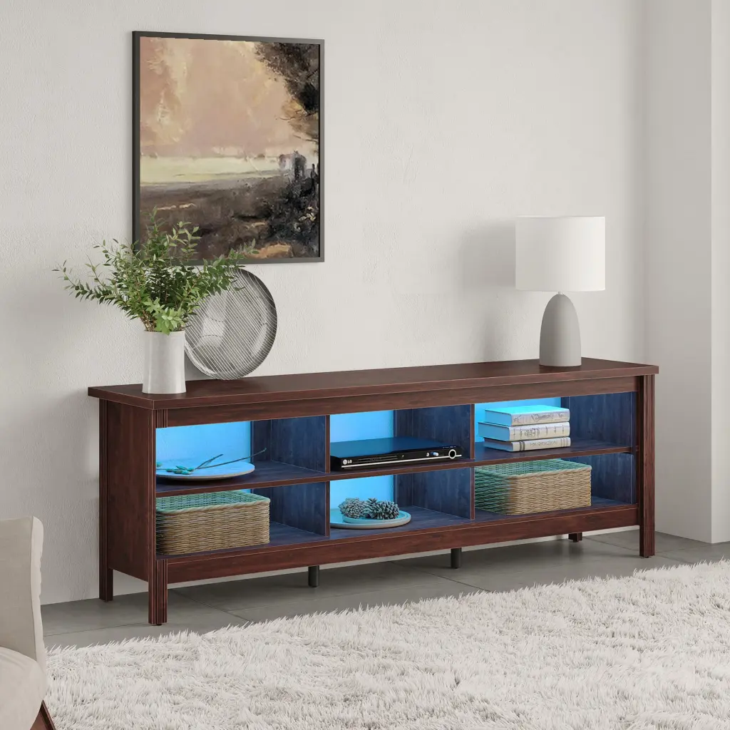 Wampat TV Stand LED Lights and Storage TVs up to 80 inches Brown