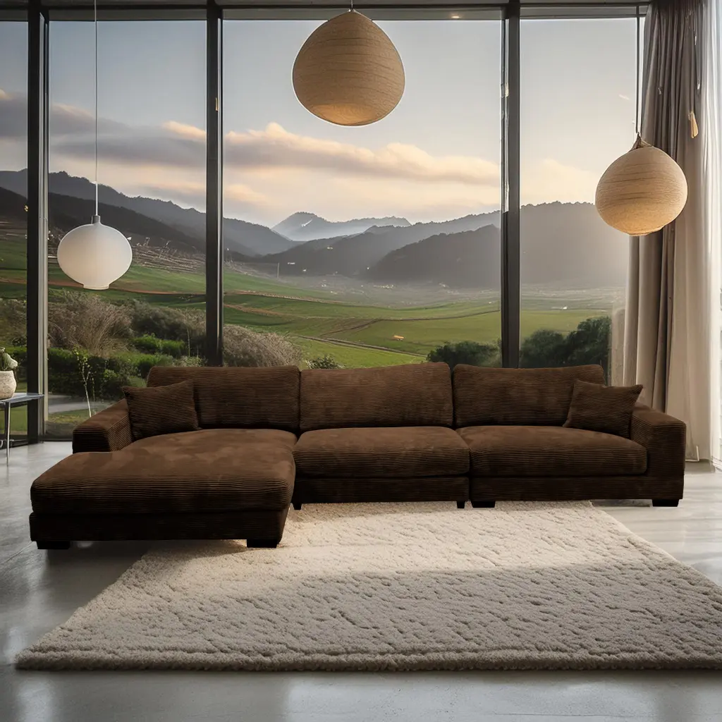 Bella Brown Corduroy Left Facing 3 Piece Sectional - Brown Timber Corduroy Sofa american homestead furniture