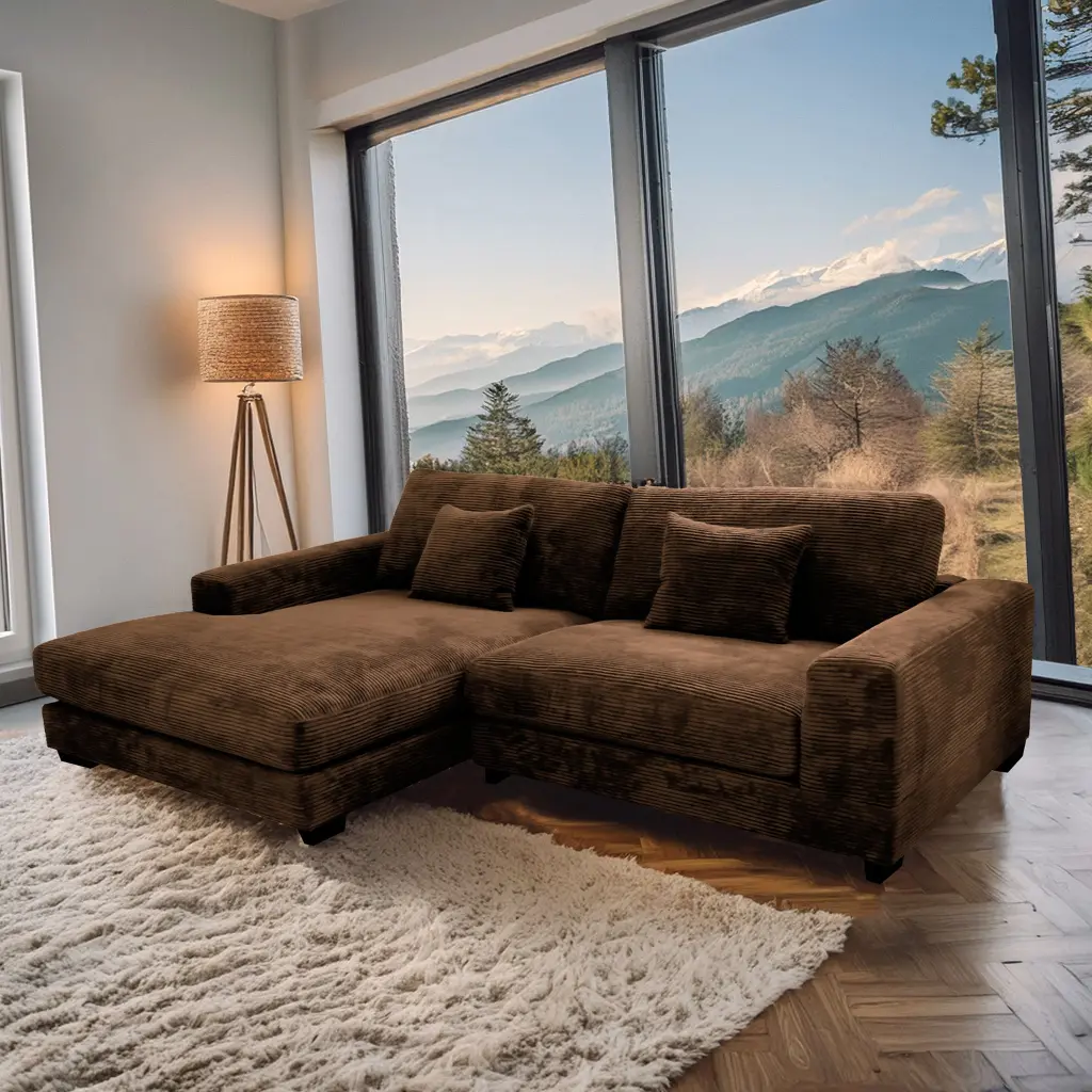 Bella Brown Corduroy Left Facing 2 Piece Sectional Sofa american homestead furniture