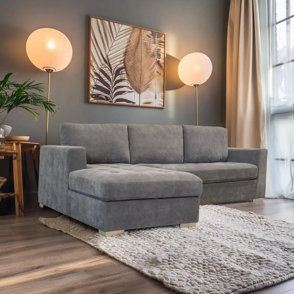Tacoma Left Facing Sectional Sofa Storage and Pullout Bed Grey Polyester american homestead furniture