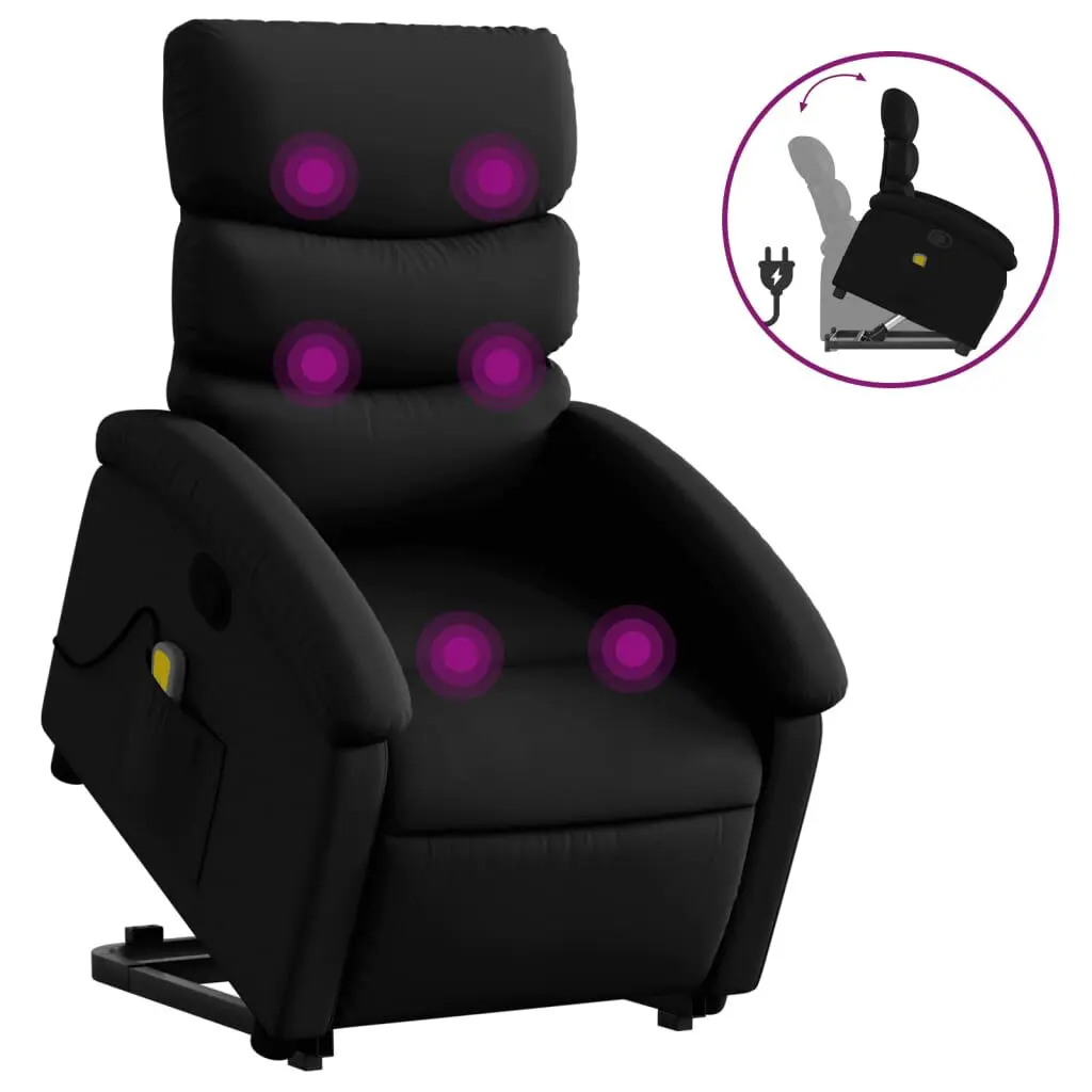 Stand up Massage Recliner Chair Black Faux Leather Power Lift
