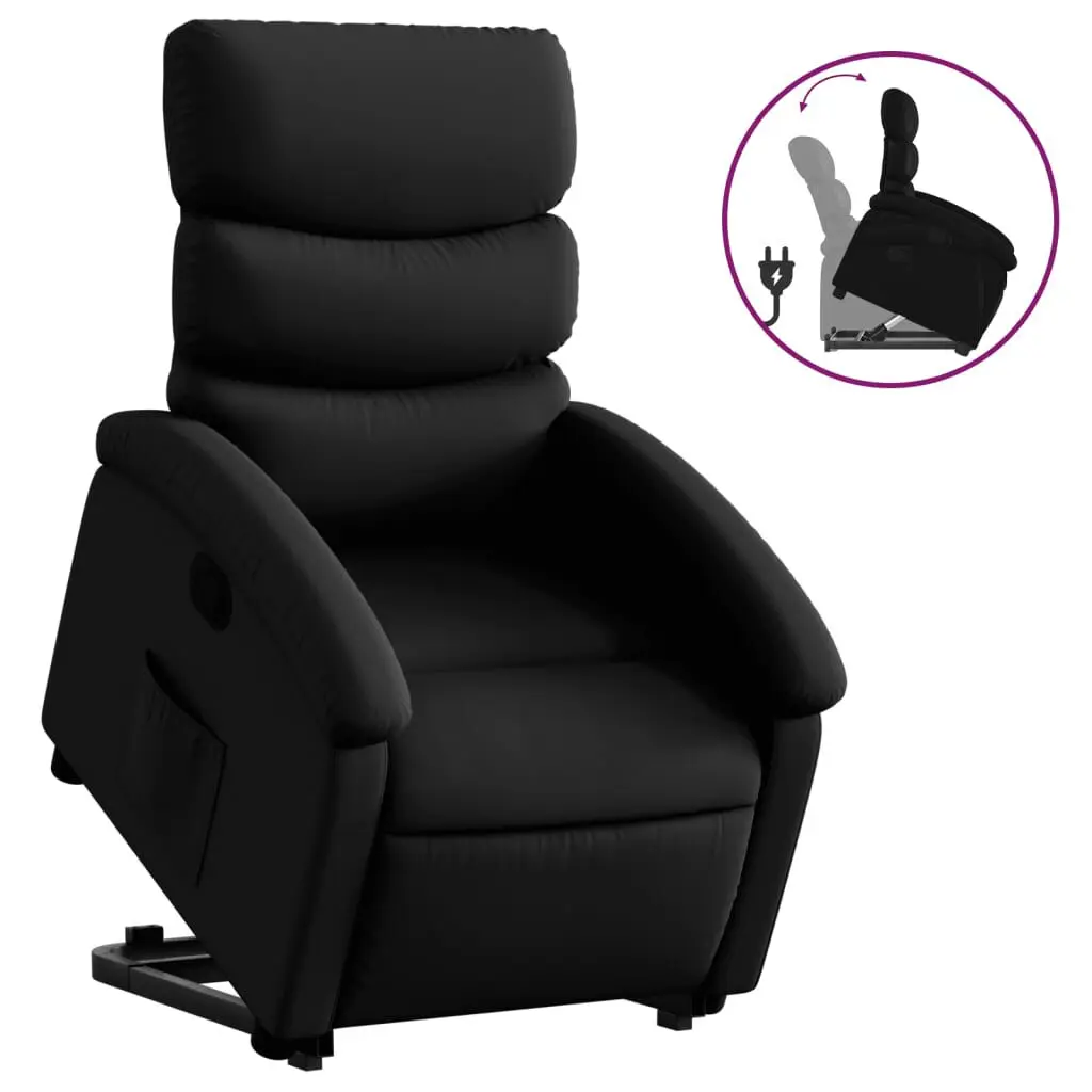 Stand up Recliner Chair Black Faux Leather Power Lift Assist Elderly