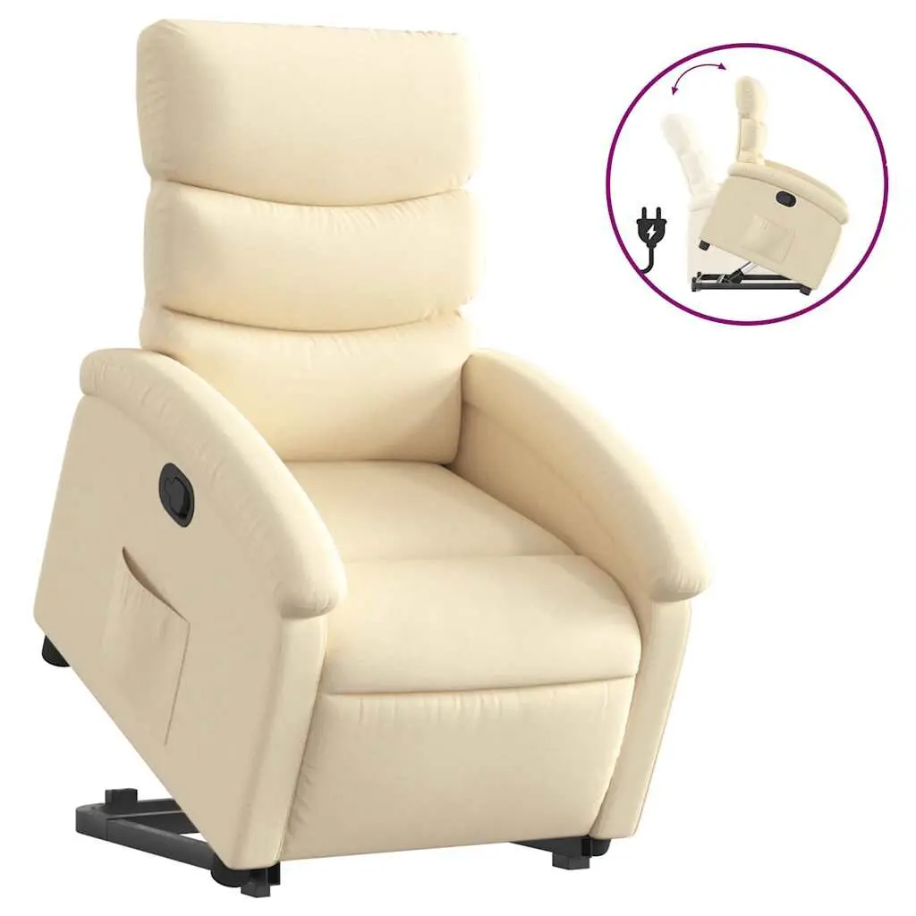 Stand Up Recliner Chair Cream Fabric Easy Lift Mechanism