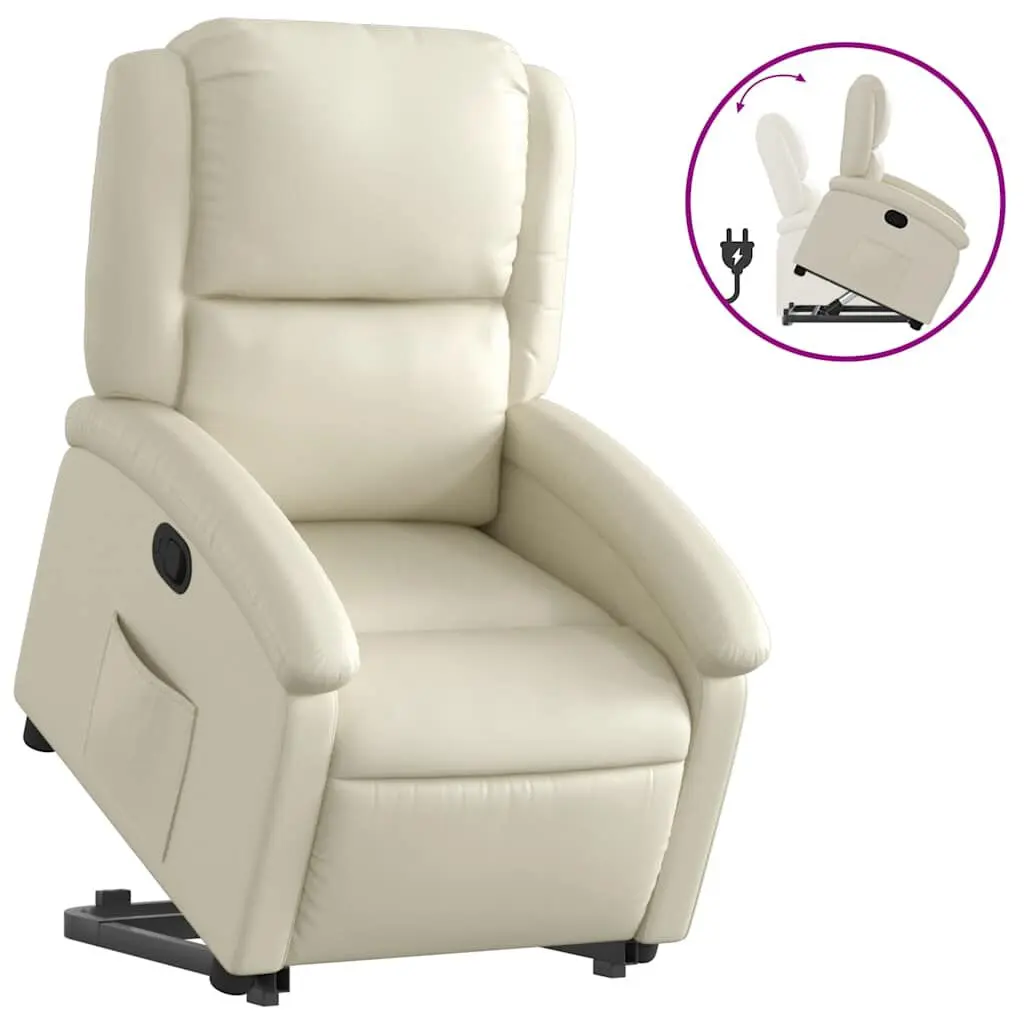 Stand Up Recliner Chair Cream Faux Leather Easy Lift Mechanism