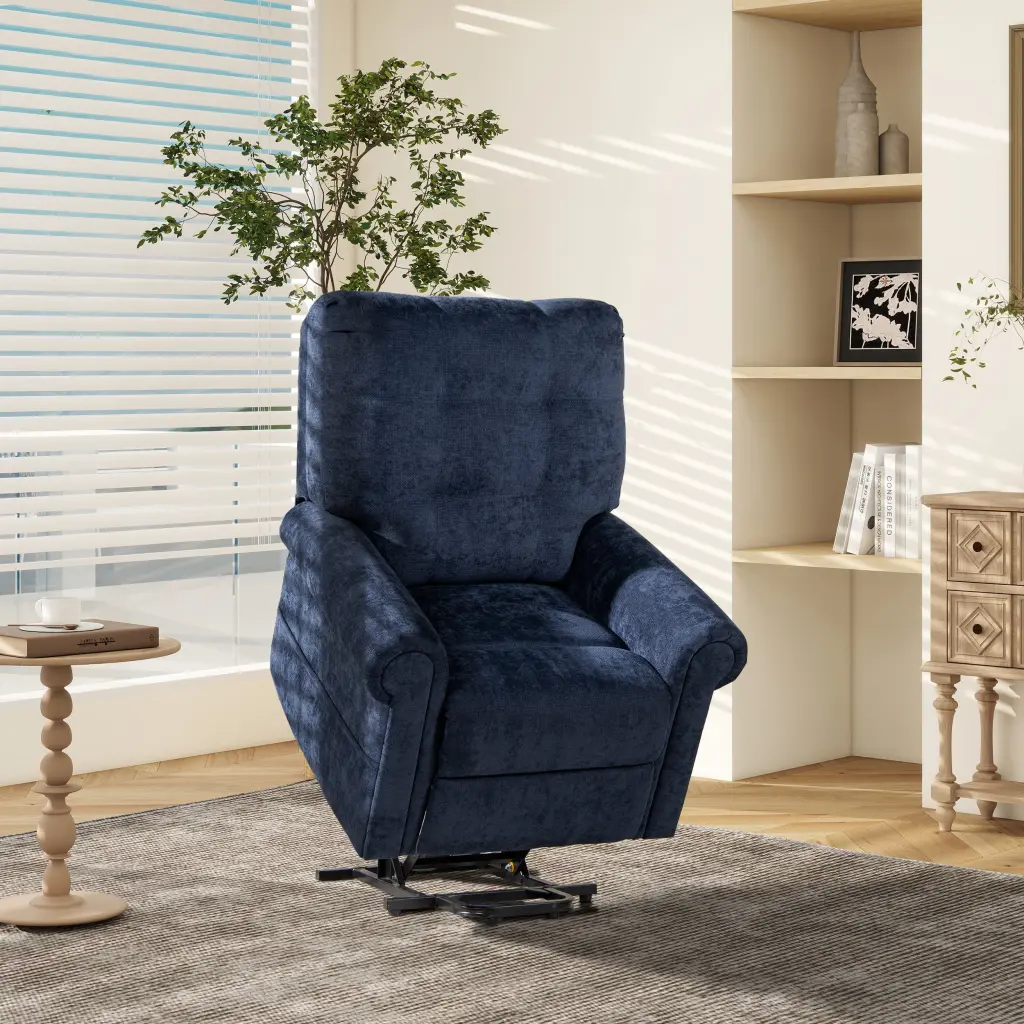 Irwin 36 Inch Power Lift Recliner Chair Dusk Navy Blue Chenille jennifer taylor home