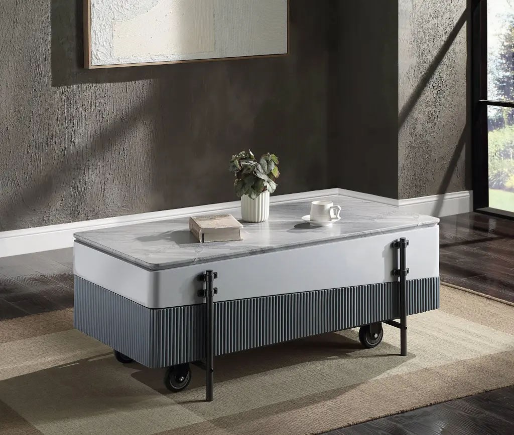 Acme Furniture Wilkins Coffee Table Lift Top White Gray High Gloss Finish