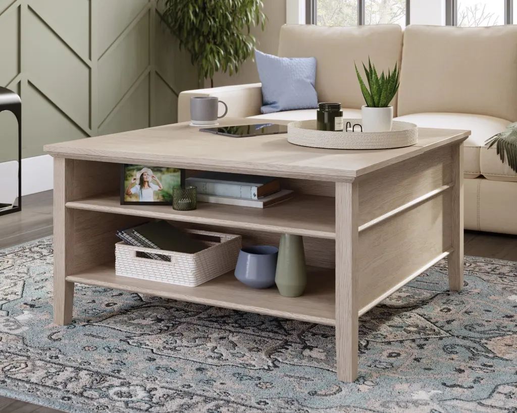 East Adara Lift-Top Coffee Table Cascade Oak - Space Saving Design Storage Avellini